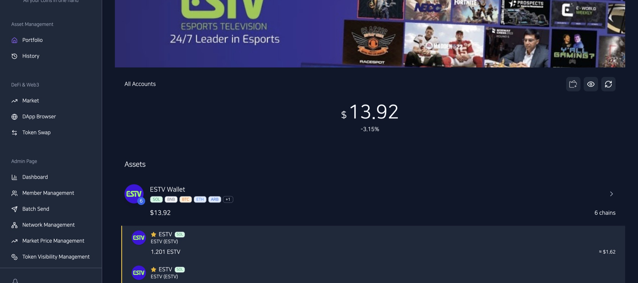 ESTV 월렛 — 멀티체인 포트폴리오